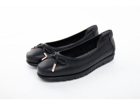 Barani Leather Pumps Ballet Flats With Fixed Bow 8841-141 Black Fashion