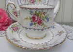 Vintage Royal Albert Petit Point China Pink Roses Teacup Saucer and Luncheon Plate on Sale