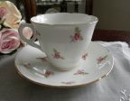 Vintage Petite Pink Roses Teacup and Saucer For Sale