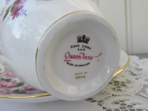 Vintage Queen Anne Pink Roses Teacup and Saucer For Cheap