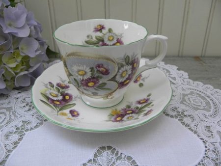 Vintage Crown Staffrodshire Anniversary Greetings September Daisy Teacup and Saucer Online Sale