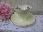 Vintage Soft Green and Pink Cosmos Teacup and Saucer Online Sale