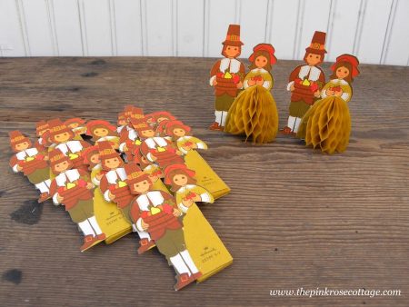 12 Vintage Hallmark Honeycomb Thanksgiving Boy and Girl Pilgrims Online now