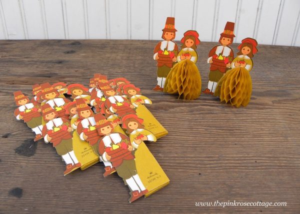 12 Vintage Hallmark Honeycomb Thanksgiving Boy and Girl Pilgrims Online now