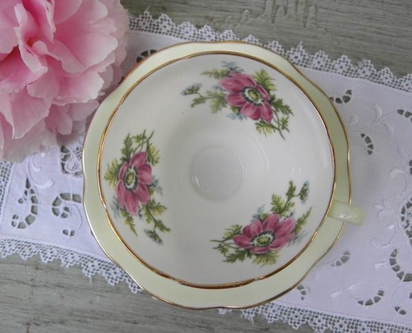 Vintage Soft Green and Pink Cosmos Teacup and Saucer Online Sale