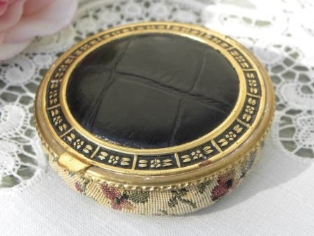 Vintage Rose Tapestry and Leather Powder Compact Online Hot Sale