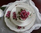 Vintage Magenta Rose Teacup Saucer and Luncheon Plate For Sale