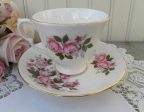 Vintage Queen Anne Pink Roses Teacup and Saucer For Cheap