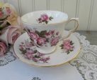 Vintage Queen Anne Pink Roses Teacup and Saucer For Cheap