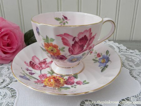 Vintage Tuscan Pink Teacup and Saucer with Pink Tulips For Cheap