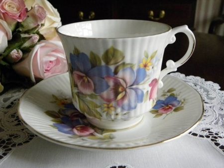 Vintage Royal Dover Pink and Purple Pansy Teacup and Saucer For Discount