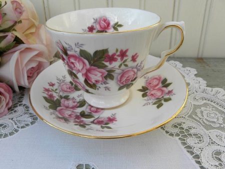 Vintage Queen Anne Pink Roses Teacup and Saucer For Cheap