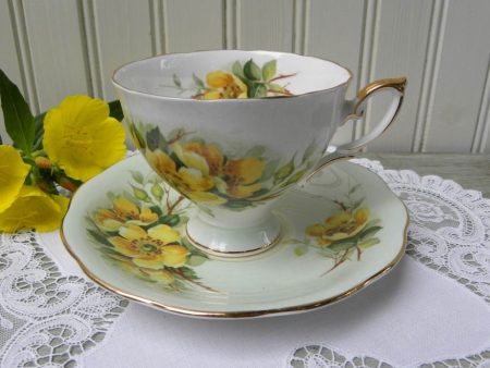 Vintage Soft Green Teacup and Saucer with Yellow Wild Roses Online Sale