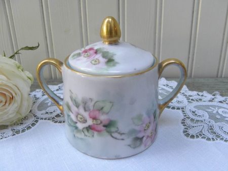 Vintage Hand Painted Wild Pink Roses Sugar Bowl Online