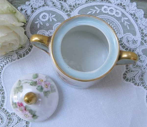 Vintage Hand Painted Wild Pink Roses Sugar Bowl Online