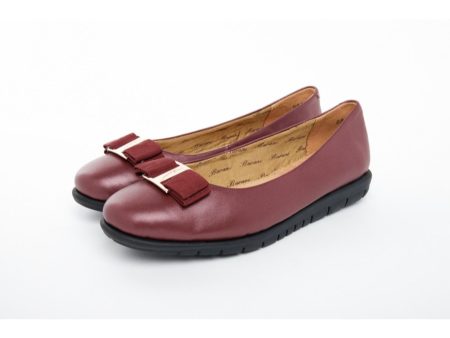 Barani Leather Pumps Ballet Flats with Fixed Buckle 8841-33 Maroon Supply