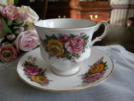 Vintage Pink and Yellow Roses Teacup and Saucer Fashion