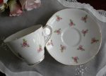 Vintage Petite Pink Roses Teacup and Saucer For Sale