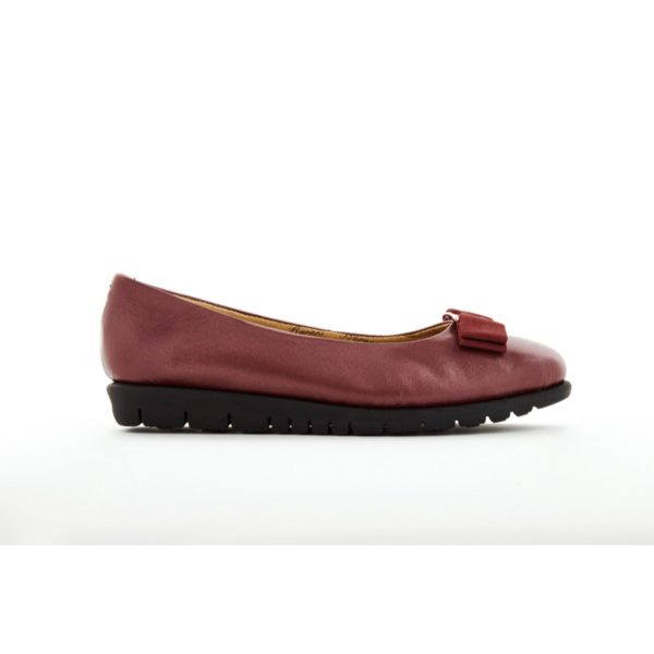 Barani Leather Pumps Ballet Flats with Fixed Buckle 8841-33 Maroon Supply