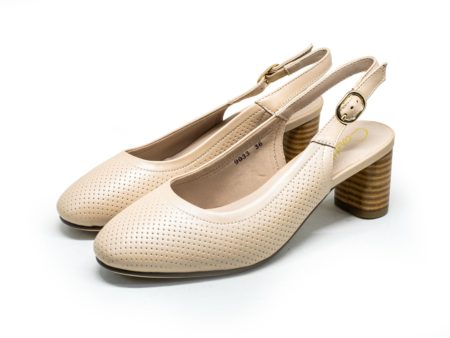 Barani Classic Leather 5cm Heeled Sandals Perforated 9033 Beige Online Hot Sale