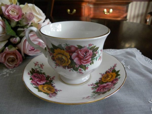 Vintage Pink and Yellow Roses Teacup and Saucer Fashion