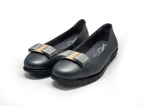 Barani Leather Pumps Ballet Flats with Fixed Buckle 8841-33 Gunmetal Online Hot Sale