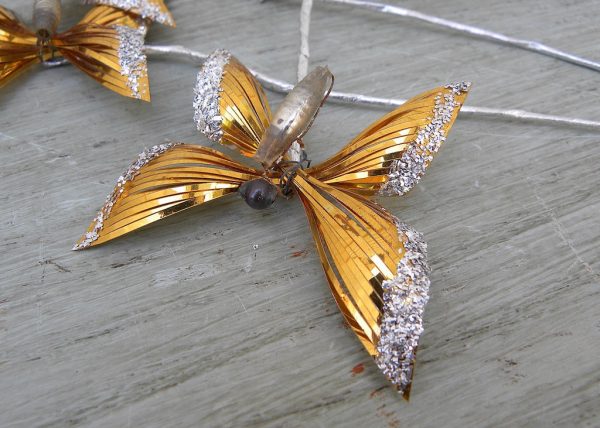 5 Vintage Aluminum and Glass Gold Butterfly Floral Picks Fashion