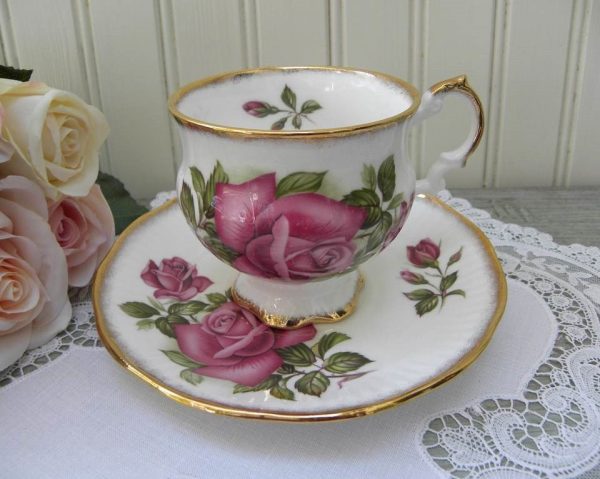 Vintage Elizabethan Deep Pink Rose Teacup and Saucer Cheap