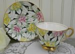 Vintage Adderley Stylized Pink and Yellow Roses on Black Chintz Teacup and Saucer Online