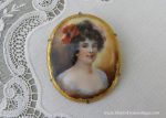 Antique Victorian Edwardian Hand Painted Woman with Poppy Pin Brooch Online Hot Sale