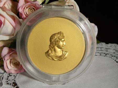 Vintage Ladies Powder Compact with Roman Bust in Gold For Discount