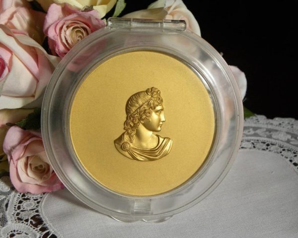 Vintage Ladies Powder Compact with Roman Bust in Gold For Discount