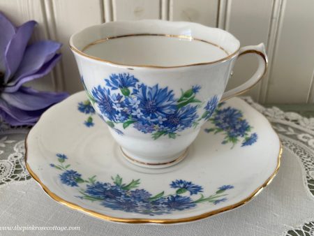 Vintage Colclough China Blue Bachelor Buttons Teacup and Saucer For Cheap