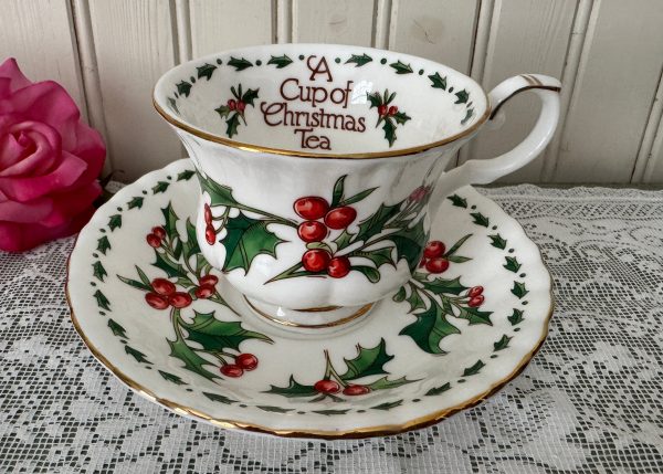 A Cup of Christmas Tea Teacup and Saucer by Warren Hanson For Sale