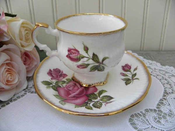 Vintage Elizabethan Deep Pink Rose Teacup and Saucer Cheap