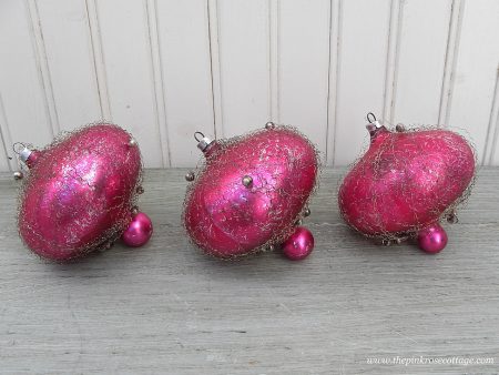 3 Vintage Pink Mercury Glass Crinkle Wired Wrapped Christmas Ornament W Germany Online Hot Sale