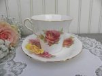 Vintage Adderley Pink and Yellow Roses Teacup and Saucer Online now