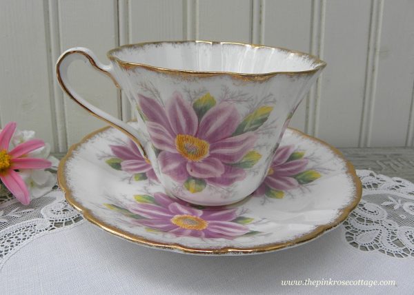 Vintage Royal Stafford Purple Aster Teacup and Saucer Online now