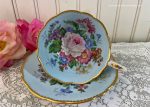 Vintage Royal Stafford Teacup and Saucer Cottage Roses on Blue Online now