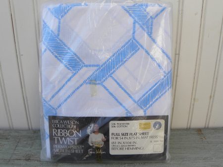 NIP Vintage Perma-Prest Erica Wilson Ribbon Twist Blue Full Flat Sheet Online