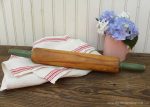 Vintage Wooden Thin Rolling Pin with Jadite Green Handles For Sale