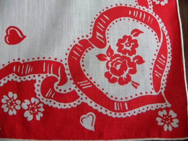 Vintage Valentine s Day Ribbon Hearts and Flower Bouquet Handkerchief Fashion