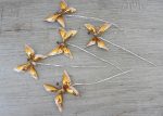 5 Vintage Aluminum and Glass Gold Butterfly Floral Picks Fashion