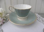 Vintage Aynsley Green Teacup and Saucer with Large Pink Rose Fashion