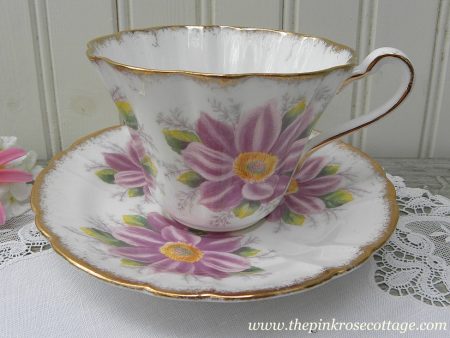 Vintage Royal Stafford Purple Aster Teacup and Saucer Online now