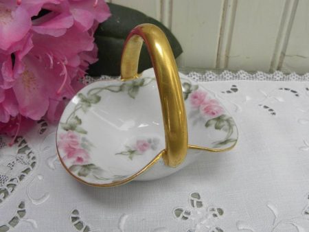 Vintage Hand Painted Pink Rose Trinket Basket Online