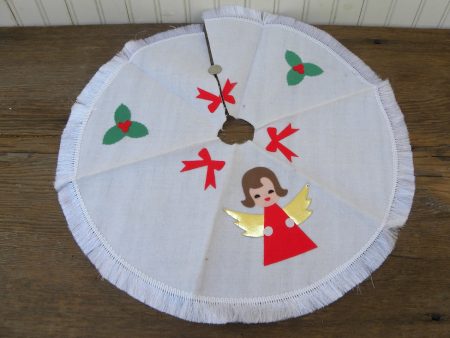 Vintage Christmas Felt Appliquéd Christmas Angel Tabletop Tree Skirt on Sale