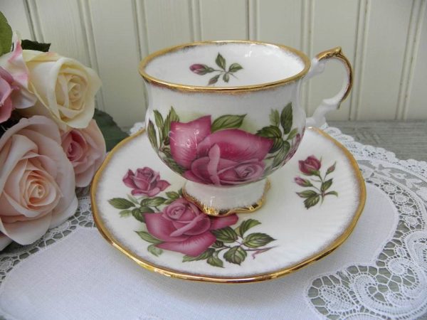 Vintage Elizabethan Deep Pink Rose Teacup and Saucer Cheap