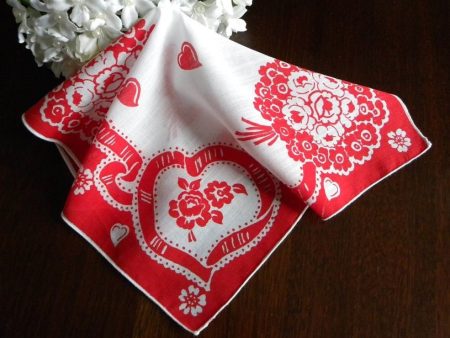 Vintage Valentine s Day Ribbon Hearts and Flower Bouquet Handkerchief Fashion