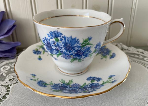 Vintage Colclough China Blue Bachelor Buttons Teacup and Saucer For Cheap